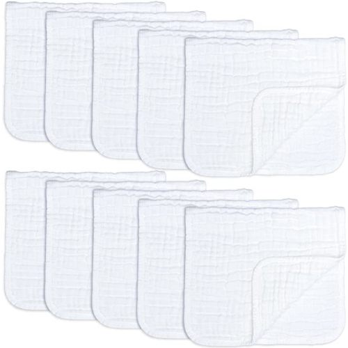 Muslin Burp Cloths Large 100% Cotton Hand Washcloths 6 Layers Extra Absorbent and Soft by Comfy Cubs (White, 10-Pack, 20" X10" )