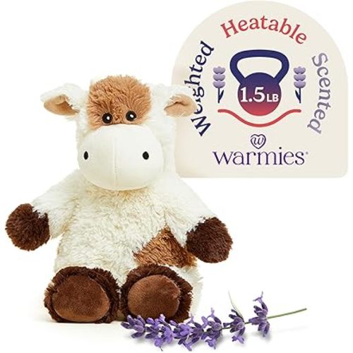 warmies Microwavable & Weighted Stuffed Animals, Cow - Heated Stuffed Animal Plushie for Warmth & Comfort - Cute Soft Plush Toys for Boys, Girls, Babies & Toddlers