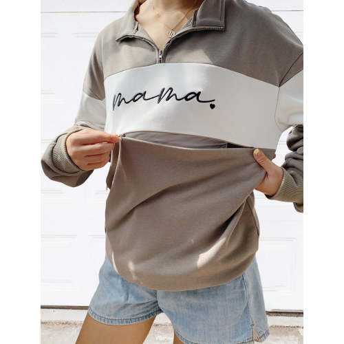 Mama Embroidered Patchwork Nursing Sweatshirt