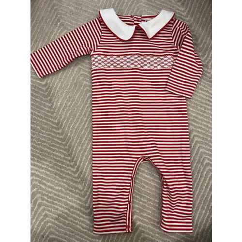 Samuel Smocked Romper - Richmond Red Stripe with Richmond Red
