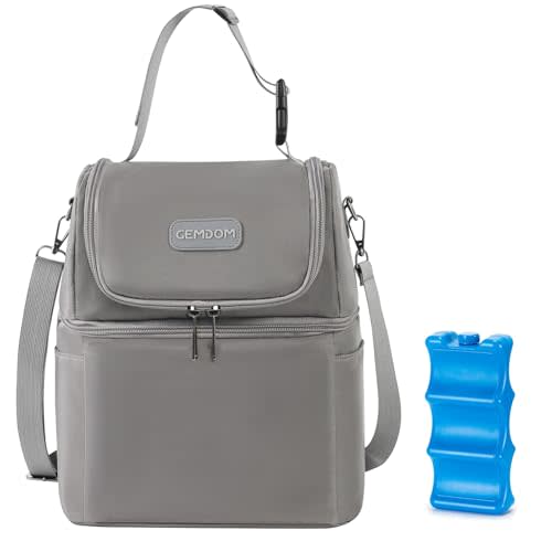 Breast Pump Cooler Travel Bag with Ice Pack,【 Up to 12 Hours 】Insulated Bottle Storage Cooler Bag, Double Layer, Breastfeeding Essential for Nursing Mom Daycare Work Travel，Fits 6 Baby Bottles