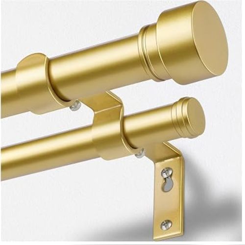 TONIAL Gold Double Curtain Rods for Windows, 32-86 Inch, Simple Finials