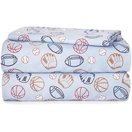 Heritage Kids 4-Piece Full Sheet Set – Sports Print Bedding with Top Sheet, Fitted Sheet & 2 Pillowcases – Soft Microfiber Sheets for Boys Bedroom, Blue, Machine Washable, All Season Comfort