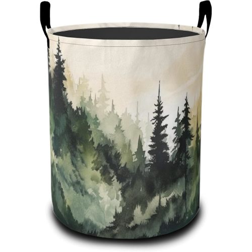 Landscape Pine Forest Laundry Hamper Large Canvas Fabric Lightweight Storage Basket/Dirty Clothes Collapsible Waterproof for College Dorms, Boys and Girls Bedroom,Bathroom