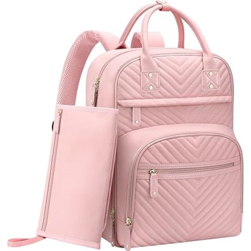 Tenot Diaper Bag Backpack for Women with Changing Pad Baby Pink