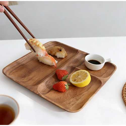 Acacia Wood Kids Plate | Natural Grain Divided Tableware, Baby Feeding Dish