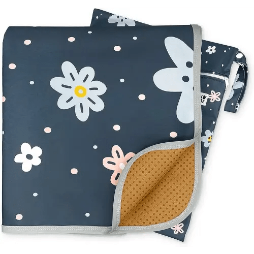WildCubz 51" Heavy Duty Baby Splat Mat for Under High Chair | Includes Wet Bag | Premium Washable Toddler Mat | Baby Led Weaning | High Chair Mat for Floor | Craft Mat | Splash Mat (Flower)