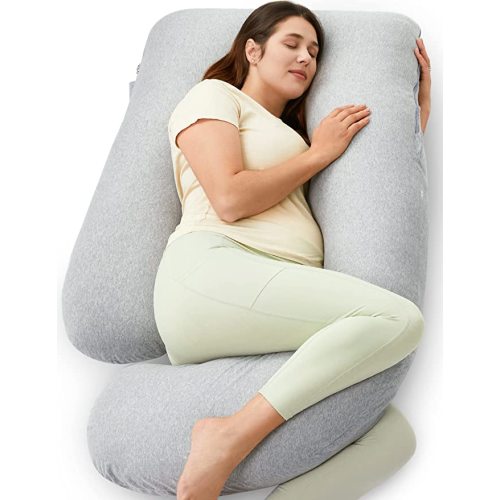 Momcozy Pregnancy Pillows with Cooling Cover, U-Shaped Full Body Maternity Pillow for Side Sleepers 57 Inch - Support for Back, Hip, Belly, Legs for Pregnant Women