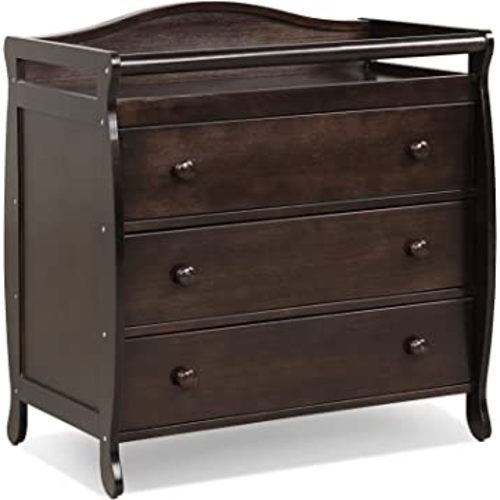 Costzon 3-Drawer Changing Table, Infant Diaper Changing Station with Drawers, Safety Rails & Strap, Baby Changing Table Dresser for Nursery, Easy Assembly (Brown)