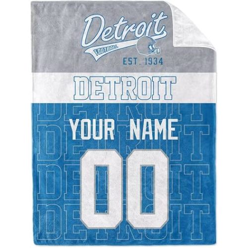 KREDE Detroit Throw Blanket Custom Name and Number Baby Blanket for Baby Boy Girl Gifts
