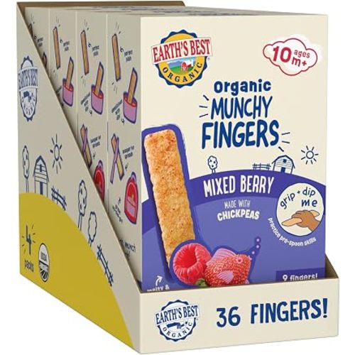 Earth's Best Organic Mixed Berry Munchy Fingers, 1.05 oz Box (Pack of 4)