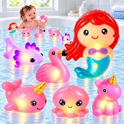 TOY Life Mermaid Light Up Bath Toys, 6 Pack, Water-Activated, Ages 3+