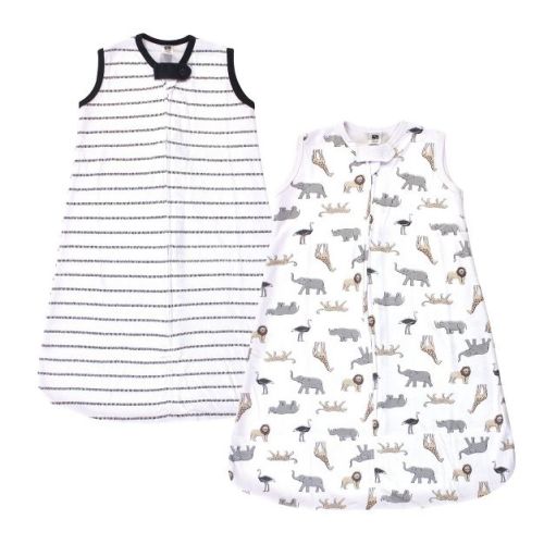 Hudson Baby Infant Cotton Sleeveless Wearable Sleeping Bag, Sack, Blanket, Modern Neutral Safari, 6-12M