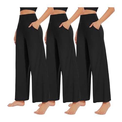 NEW YOUNG 3 Pack Women's Wide Leg Pants with Pockets High Waist Loose Sweatpants Casual Lounge Yoga Workout Palazzo