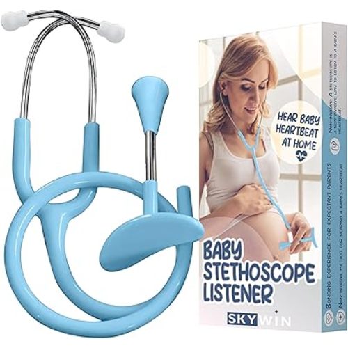 Skywin Fetal Heartbeat Monitor, Plastic Fetoscope Heart Beat Monitors for Pregnancy Detection - 24 Weeks, Home Baby Heartbeat Monitor with Stethoscope (Blue)