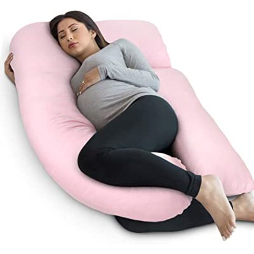 Pharmedoc Pregnancy Pillow, U-Shape Full Body Pillow and Maternity Support - Support for Back, Hips, Legs, Belly for Pregnant Women (Light Pink, Detachable)
