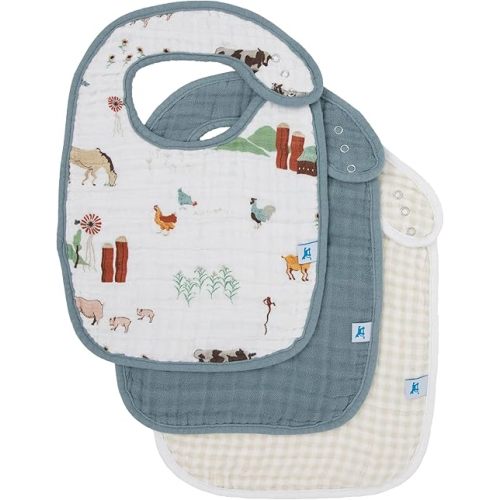 Little Unicorn Premium Classic Bib 3 pack | Adjustable as baby grows | Soft fabric on skin | Great for first time eaters (Farmyard)