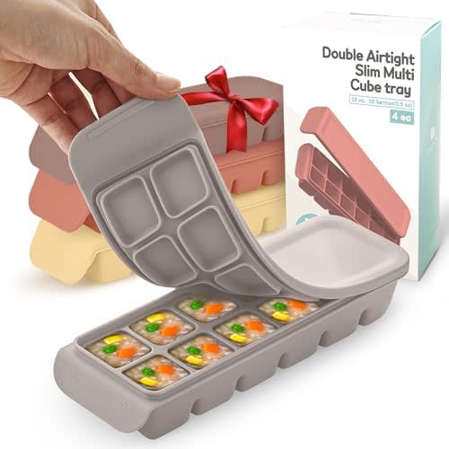 0.5 oz 12-Cavity Silicone Ice Cube Freezer Tray with Lid, 4-Pack Mix