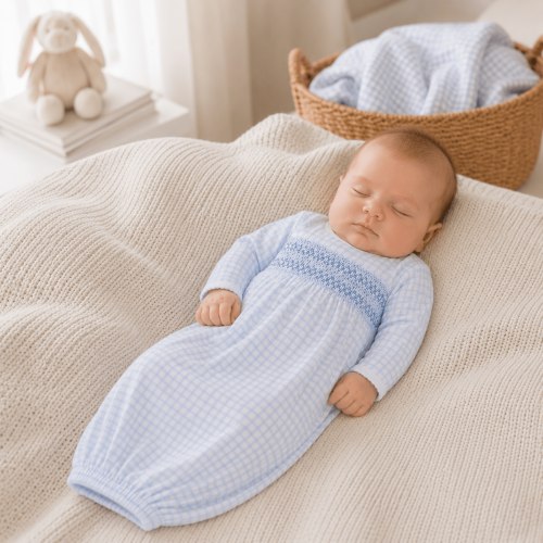 Peek-A-Boo Wishes Smocked Gown - Light Blue