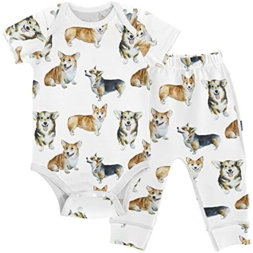 vvfelixl Baby Clothes Cute Cat Baby Bodysuits Set Unisex Short Sleeve Baby Pants Sets 0-3M