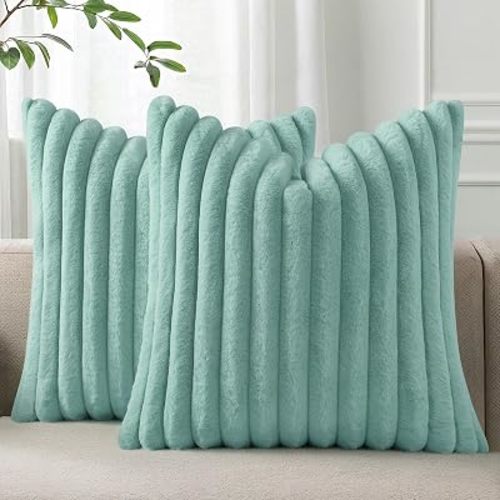 Pallene Faux Fur Decorative Throw Pillow Covers 26x26 Set of 2, Aqua