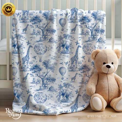 Blue Toile de Jouy Baby Blanket: French Nursery Decor, Soft Minky or Fleece