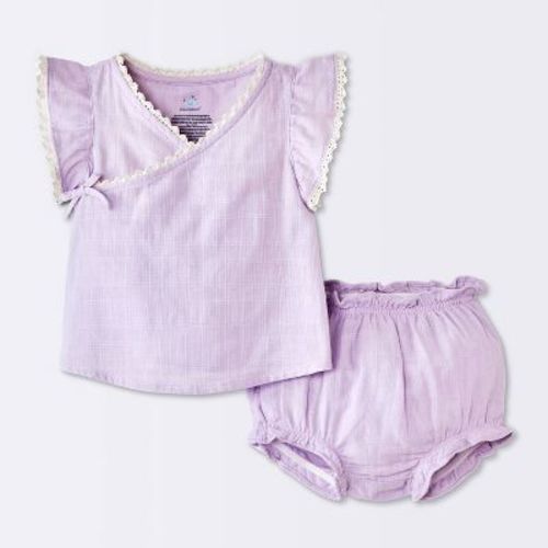 Baby Girls' Embroidered Wrap T-Shirt and Bloomer Set - Cloud Island™ Purple Newborn