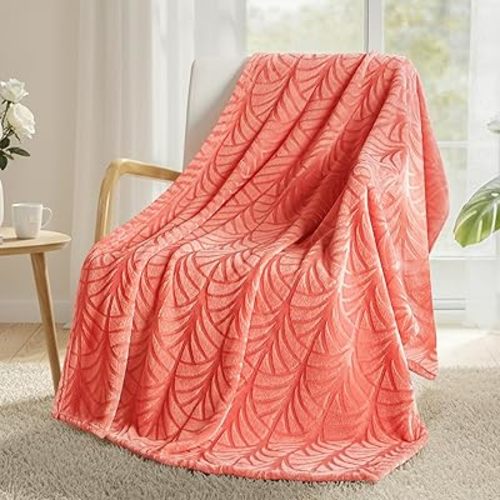 Whale Flotilla Flannel Fleece Throw Blanket for Couch, Soft Fluffy Velvet Sofa Blanket, Decorative Vintage Pattern, Cozy Warm Lightweight for Spring Summer, 50x60 Inch, Coral