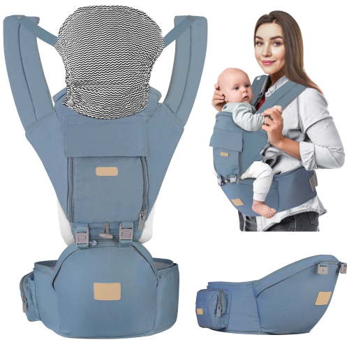 Scafild | 6-in-1 Baby Carrier with Waist Stool Hip Seat for Breastfeeding Newborn Infant Toddler - Haze Blue