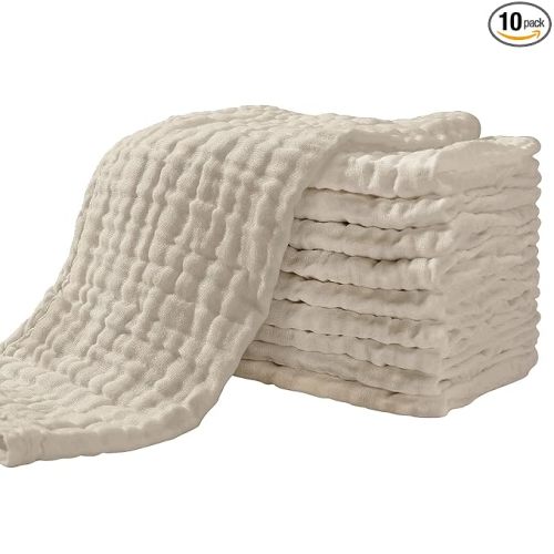 Yoofoss Muslin Burp Cloths for Baby 10 Pack 100% Organic Cotton Baby Washcloths for Boys Girls Large 20''X10'' Super Soft and Absorbent Apricot White