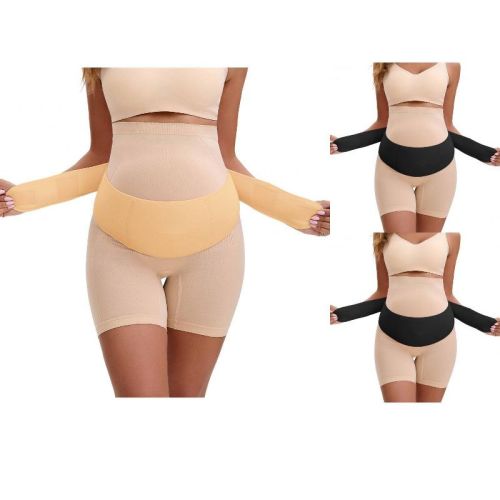 INSPIRE CHIC 3 Packs Women's Maternity Belly Bands-Soft and Breathable Support Band, Adjustable Belt 1 Beige and 2 Black Large