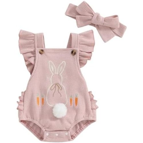 Infant Baby Girl Easter Overall Romper Sleeveless Backless Ruffle Bodysuit Newborn 3 6 12 18 Outfit Bunny Jumpsuit