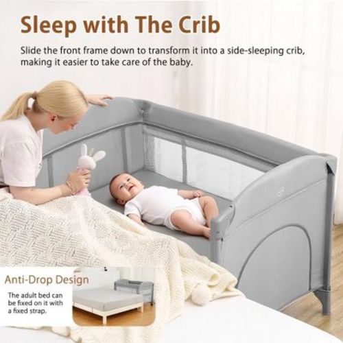 5-in-1 Pack and Play, Baby Bedside Sleeper with Bassinet, Portable Crib, Diaper Changer, Playard and Hanging Toy,for Nursery Center from Newborns