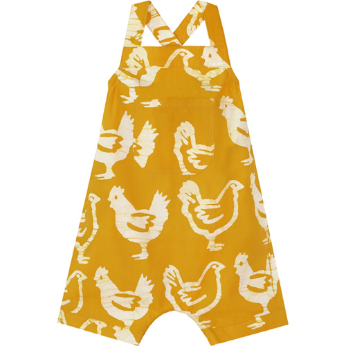 Global Mamas Fair Trade Romper: Chickens - Gold-Organic