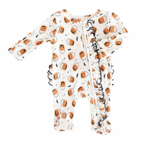 Trick or Treat Bamboo Waffle Ruffle Zipper Footie