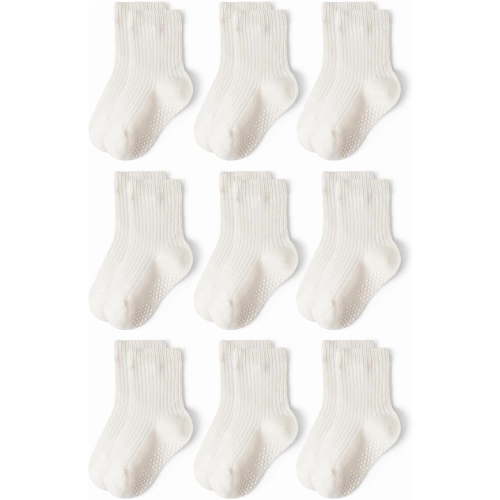 Toddler Non Slip Cotton Crew Socks with Anti-slip Dots for Infant Baby Boys Girls