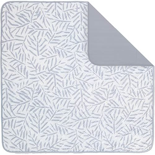 Toddlekind Pretty Practical Mat 100% Organic Cotton 47" x 47”, Reversible, Portable, Travel, Portable, Indoor/Outdoor, for Babies/Toddlers, Sandy Lines-Ocean Leaves-Stone (Grey)