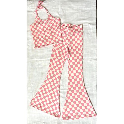 Girls' Retro Checker Knit Halter Top and Bell Bottom Set