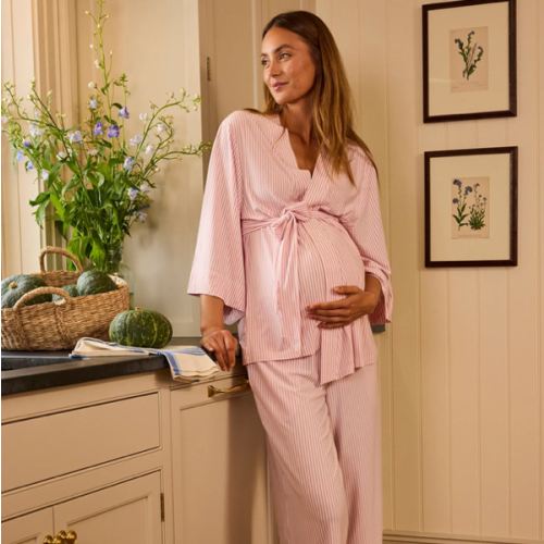 LAKE | Women | DreamModal Pajamas | Carnation Pencil Stripe Maternity Kimono Bundle