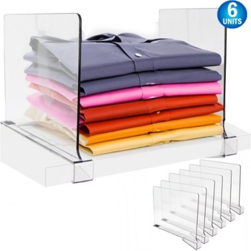 5 Star Super Deals Acrylic Shelf Dividers & Clear Closet Organizer Storage Rack Separator For Organization Durable & Transparent - 6PC