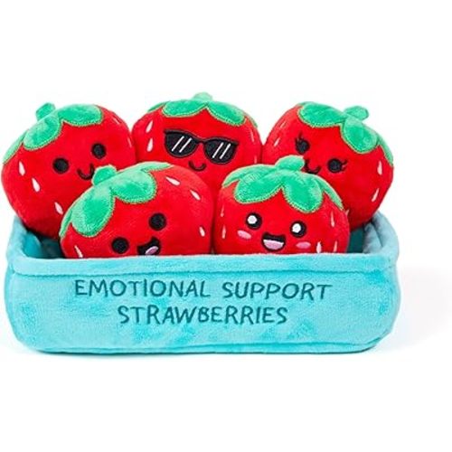 Emotional Support Strawberries by Relatable, Cuddly Stuffed Animals and Toys, Squishy Toys and Plushies, Great Gift Ideas for Loved Ones of All Ages, Includes 5 Plushies with Carrying Basket