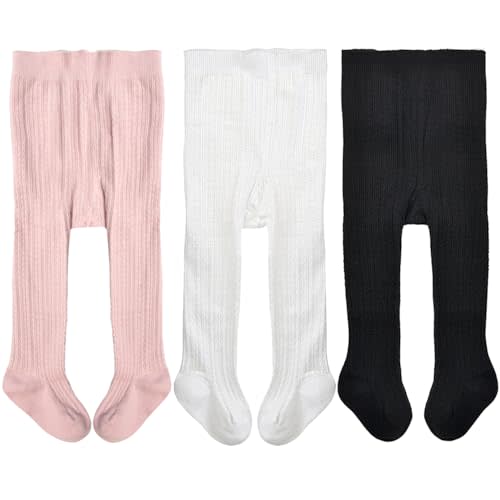 EPEIUS Baby Girls Tights Cable Knit Leggings Stockings Cotton Pantyhose for Newborn Infants Toddlers 3/6 Pack
