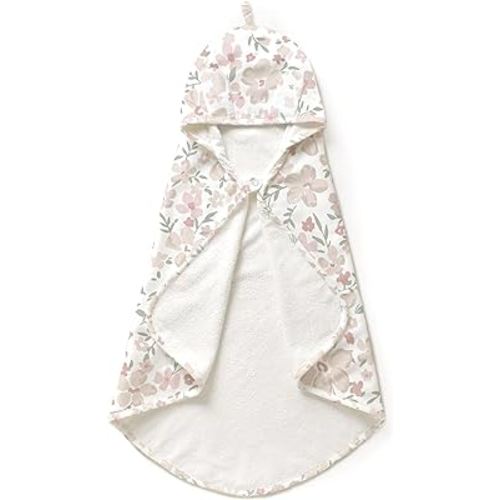 MakeMake Organics Organic Cotton Hooded Towel Baby Toddler GOTS Certified Organic Cotton Beach Poncho Towel Large Absorbent Non Toxic Neutral (Blossom, Diagonally 35"x35")