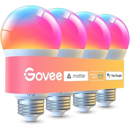 Govee LED Smart Light Bulbs, 1000LM Color Changing Light Bulb, Wi-Fi & Bluetooth Light Bulbs, Work with Alexa and Google Assistant, Dimmable RGBWW A19 75W Equivalent Smart Bulbs, 4 Pack