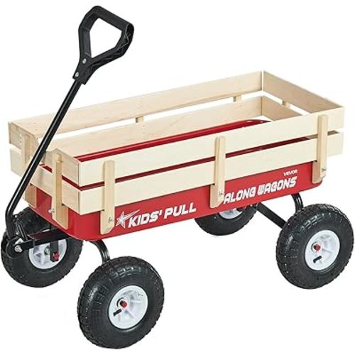VEVOR 39 inch Pull Along Kids Wagon, Red Rolling Cargo Toy Wagons for Kids, Outdoor Utility Cart for Garden Beach Camping with All Terrain Wheels for Child Present, Supports up to 330 lbs