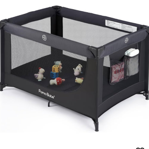 Pamo Babe Portable Crib Baby Playpen with Mattress and Carry Bag Black
