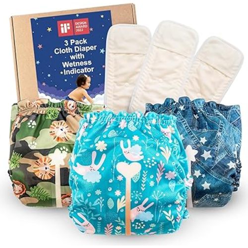 Reusable Cloth Diapers with Wetness Indicator, Swim Diaper, 3 Pack Waterproof Skin Friendly Covers＆Insert One Size Adjustable Washable Diapers for Newborns, Baby (11-33 pounds, 0-3 Years, Zootopia)