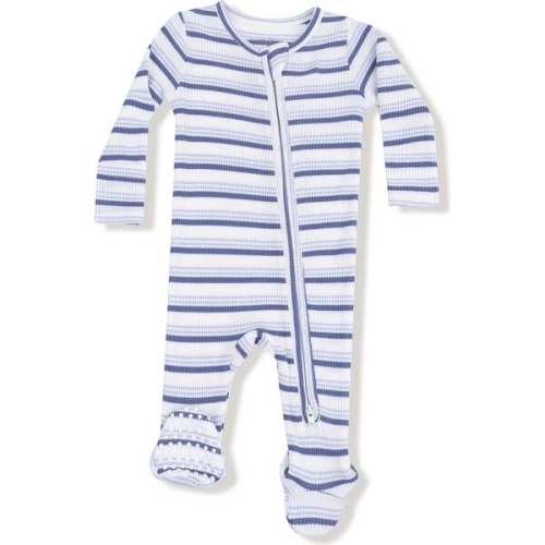 2 Way Zipper Footie Vintage Stripe, Blue - Angel Dear | Maisonette