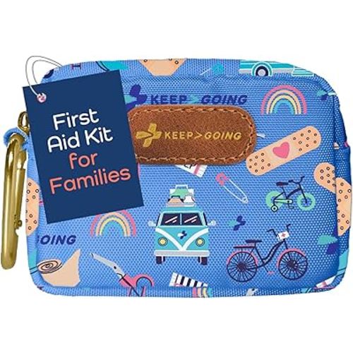 KeepGoing Small Travel First Aid Kit Kids – 60 Pc. Mini First Aid Kit for Purse, Diaper Bag, & Backpack with Latex-Free Bandages – 4 Oz., & 4.5 x 3.5 x 2 in, TSA-Approved