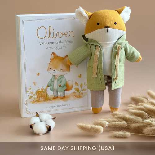 Handmade Linen Plush Deer Doll: Removable Dress, Organic Stuffed Animal